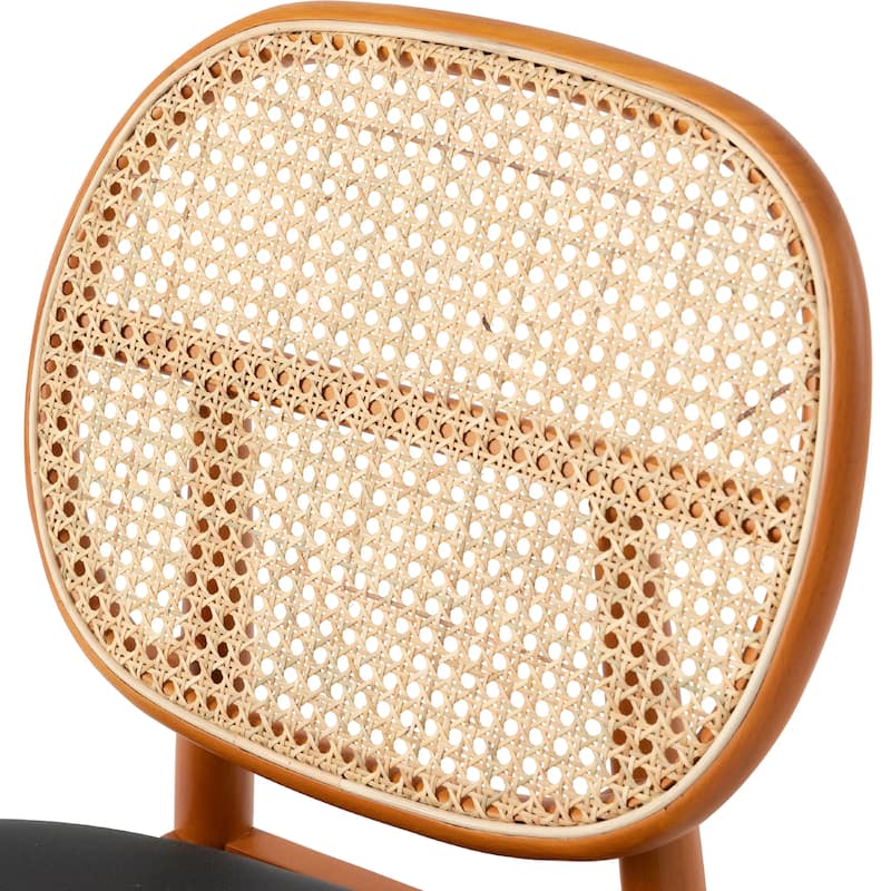 Holbeck Modern Rattan Leather Upholstered Dining Chair with Plush Padding Beech Wood Legs for Stylish Homes Set of 2