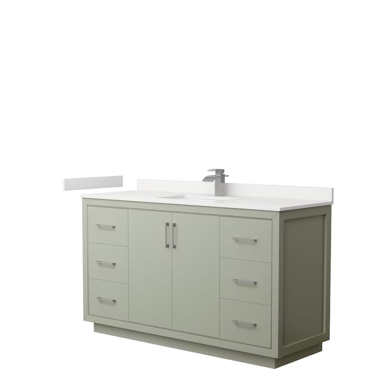 Icon 60-inch Single Vanity, Quartz Top - Light Green, Nickel Trim, White Quartz Top