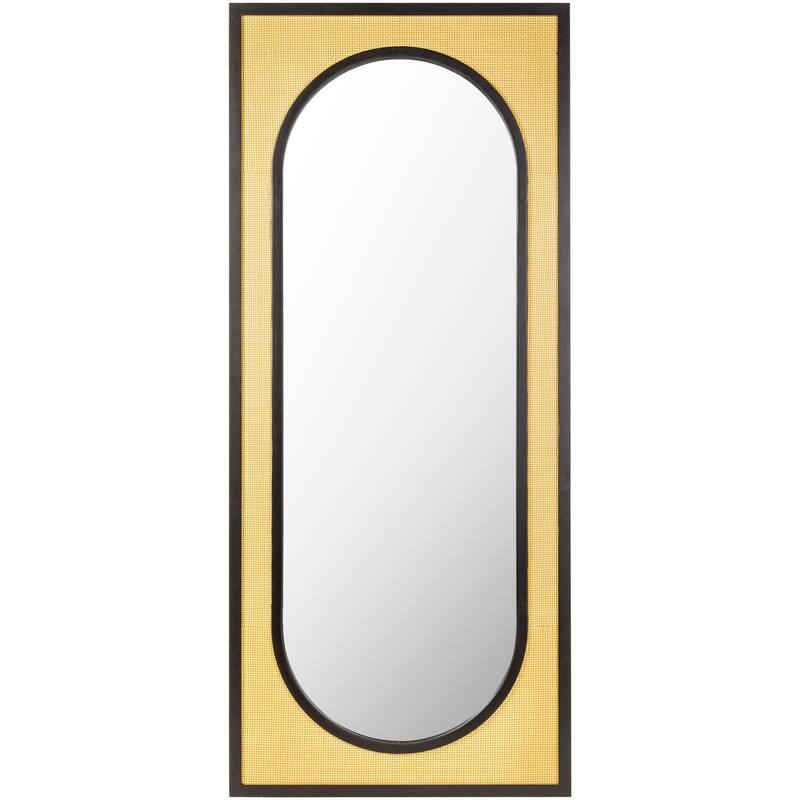 Matheo Modern Boho Cane & Black Rectangular Wall Mirror