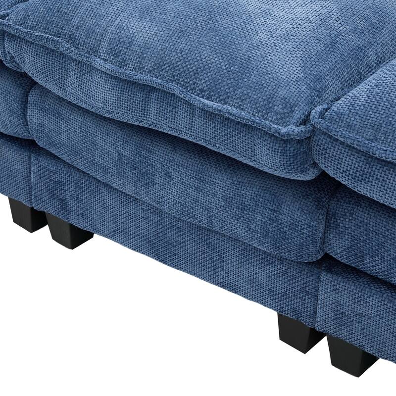 Chenille U-shape Sectional Sofa with Chaise and Storage Ottoman, Modular Couch with USB/Type-C Ports, Side Pockets, Phone Holder