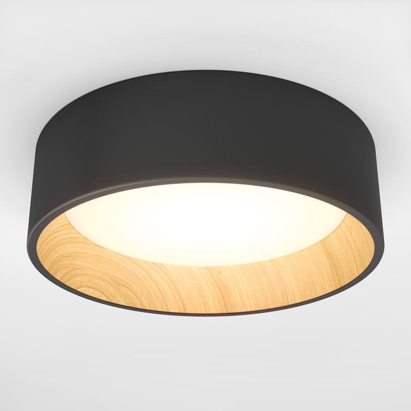 Artika Alton LED Flushmount, CCT, Black and Wood accent