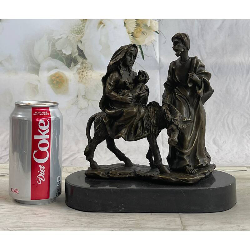 Original Signed Flight Into Egypt Biblical Event Holly Family Bronze Sculpture