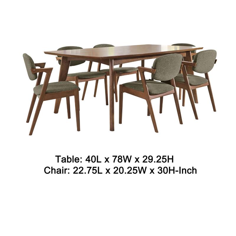 Lery 7pc Dining Table and 6 Chair Set, Gray and Walnut Brown
