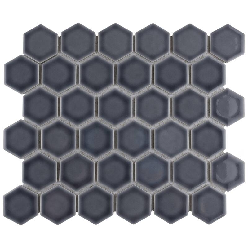 Merola Tile Hudson Due 2" Hex Storm Grey 10-7/8" x 12-5/8" Porcelain Mosaic Floor and Wall Tile - Grey - Case (10 Tiles)