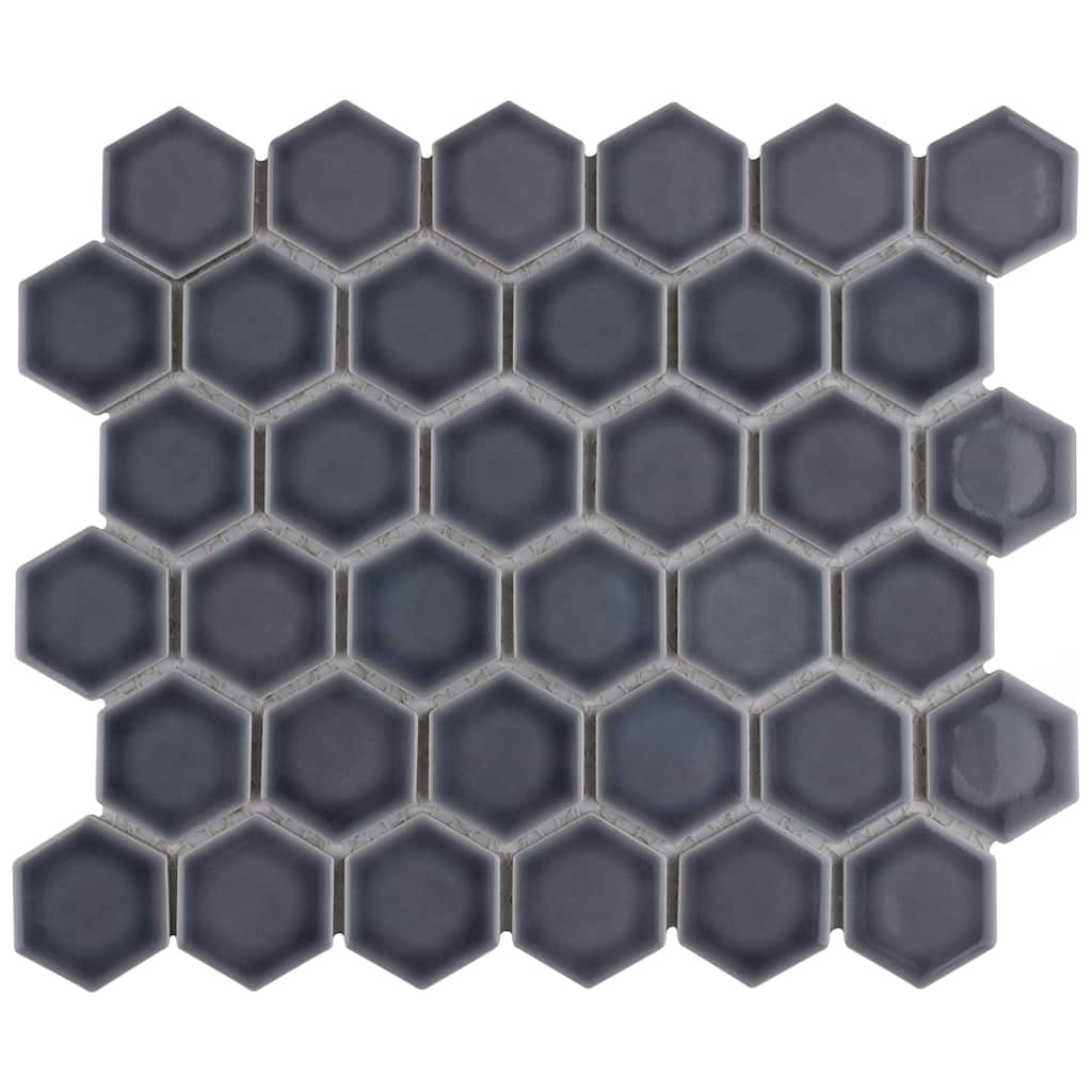 Merola Tile Hudson Due 2" Hex Storm Grey 10-7/8" x 12-5/8" Porcelain Mosaic Floor and Wall Tile
