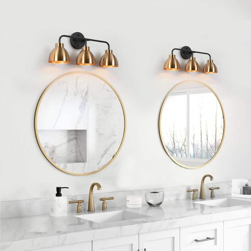 Modern 3-Light Black Gold Bathroom Vanity Lights Metal Wall Sconces - 22" L x 7" W x 9" H