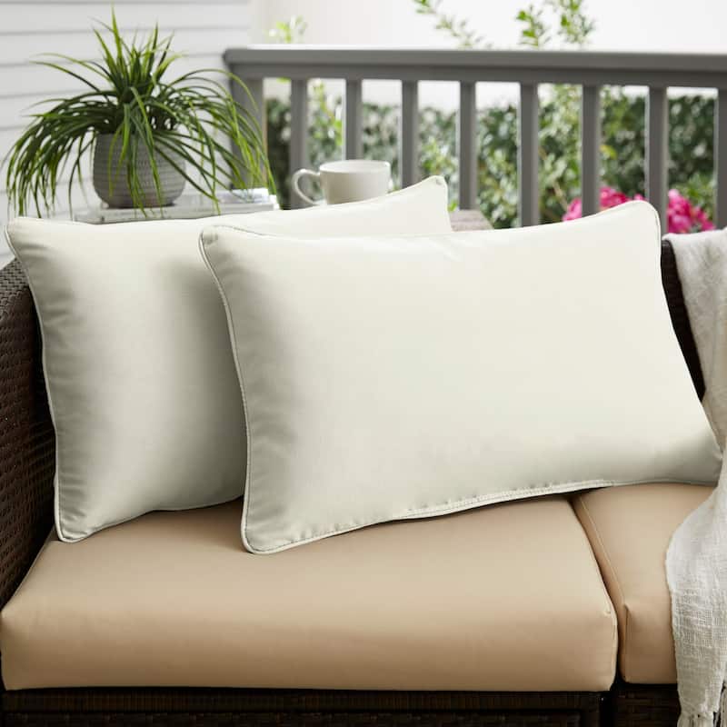 Sorra Home Sunbrella Outdoor Corded Pillow Single - Sunbrella - Canvas Natural/Canvas Natural - 16 in H x 26 in W x 6 in D