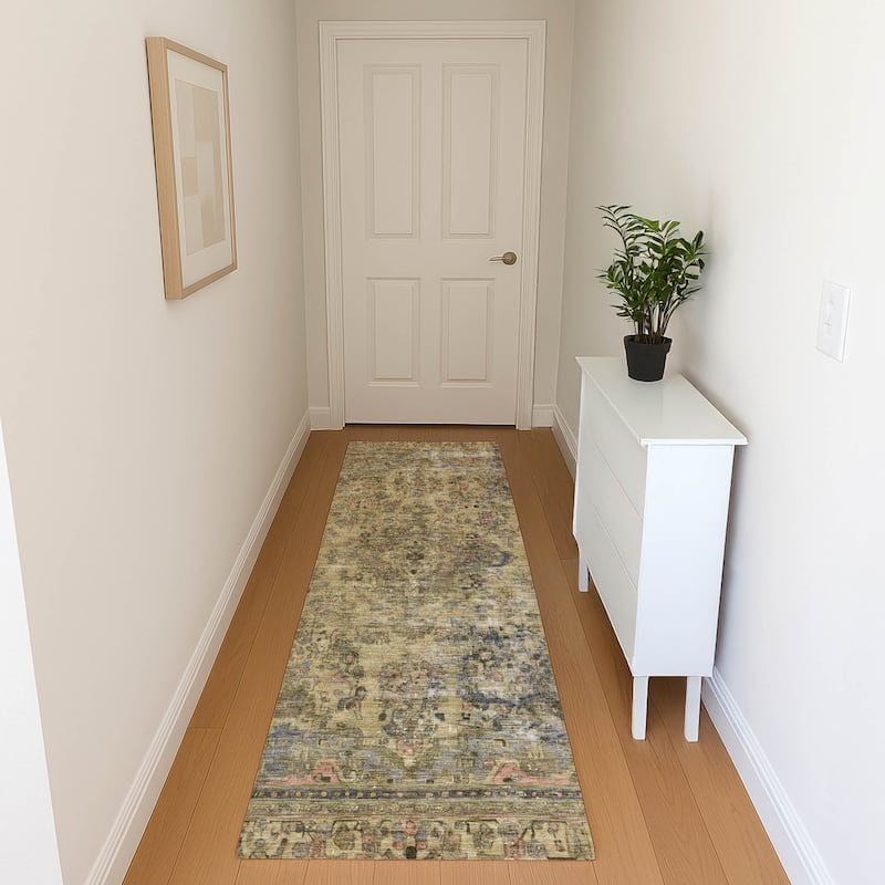 Premium Washable Super Soft Vintage Traditional Mayfield Rug - Aloe - 2'3" x 7'6"
