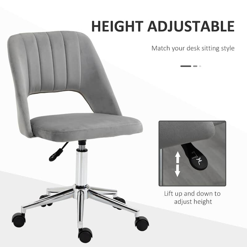 Modern Velvet Swivel Armless Desk Chair with Hollow Back Design