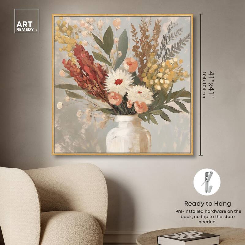 White Vase Bouquet Canvas by Art Remedy