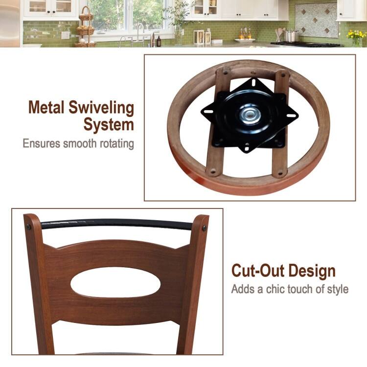 2 Pieces Swivel Bar Stools with Curved Backrest and Seat Cushions