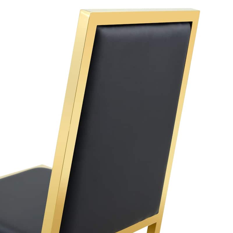 17.3" Black PU Dining Chairs with Gold Metal Legs, Set of 4