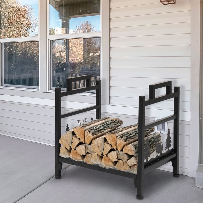 17.7" Single Layer Firewood Rack With Animal Pattern