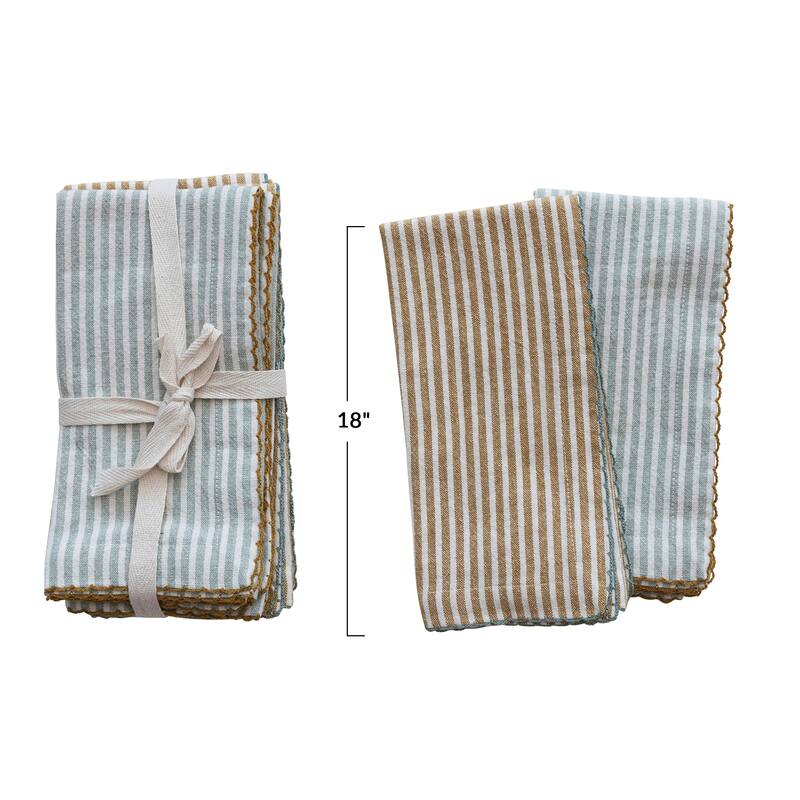 Cotton Napkins with Scalloped Edge and Stripes - 18.0"L x 18.0"W x 0.3"H - 18.0"L x 18.0"W x 0.3"H
