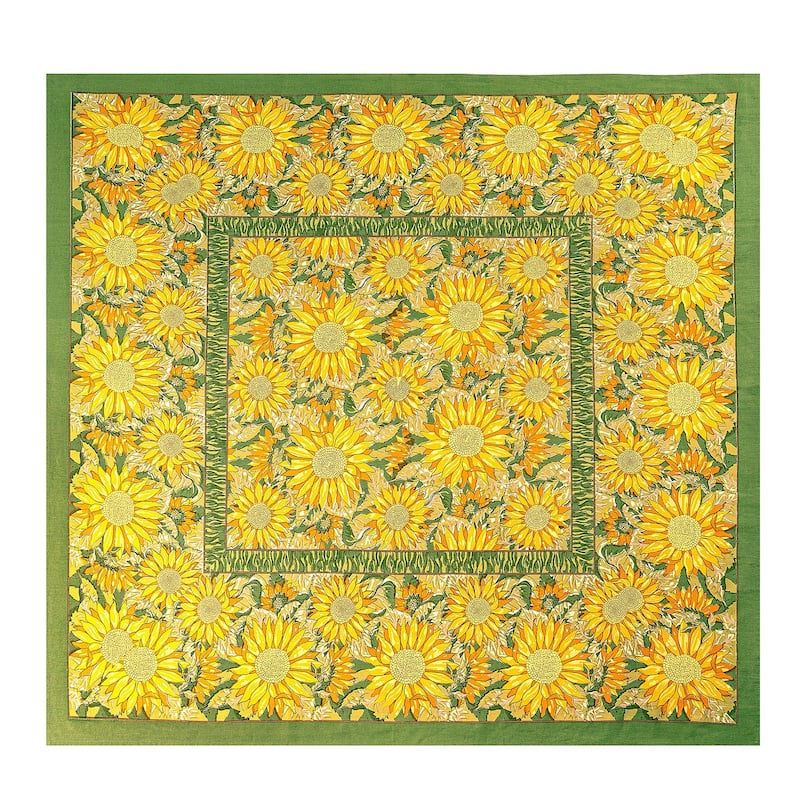 Couleur Nature Sunflower Tablecloth - 90" x 90" - Yellow/Green