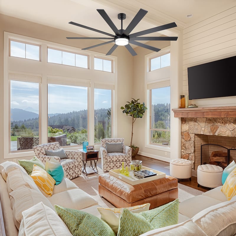75"/80" Modern Matte Black Ceiling Fan with LED Light and Remote(8/10 Blades)