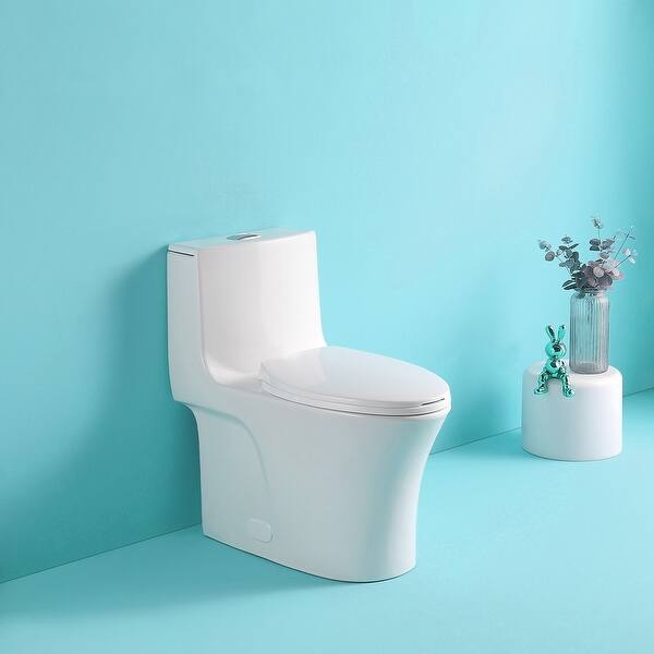 Gloss White Dual Flush 1Piece Elongated Toilet with SoftClose Seat