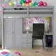 preview thumbnail 2 of 15, Full Size Loft Bed with Wardrobe, Desk and Storage Drawers, Grey