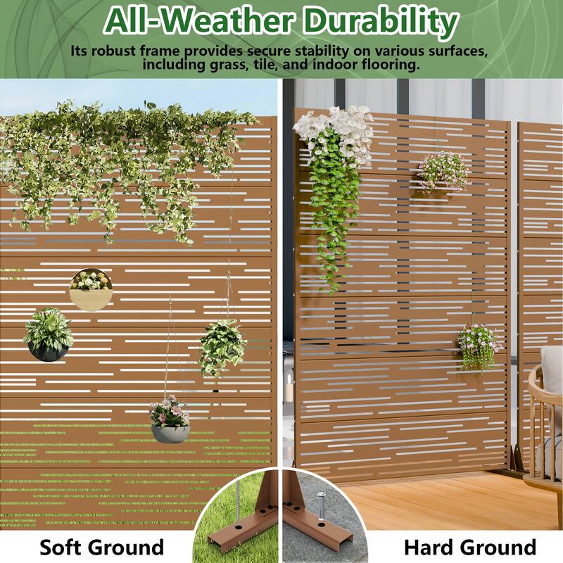 Outdoor Privacy Screen with Stand for Patio Garden Metal Fence Set of 2