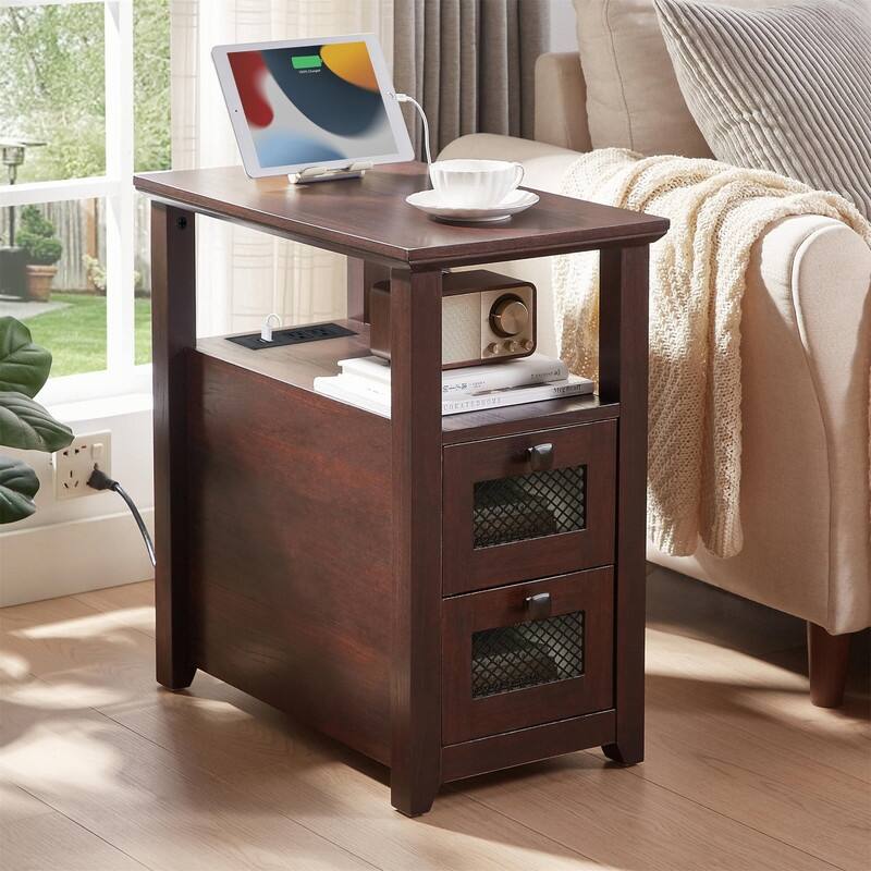 End Table with Charging Station - 13.78"D x 23.6"W x 24.8"H