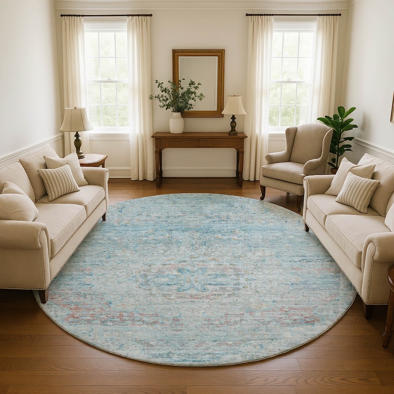 Premium Washable Super Soft Vintage Traditional Mayfield Rug - Sky - 8' x 8'
