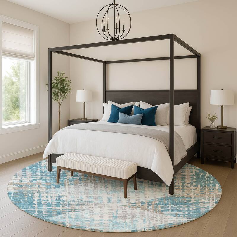 Premium Washable Super Soft Hatch Diamond Mayfield Rug - Teal - 8' x 8'