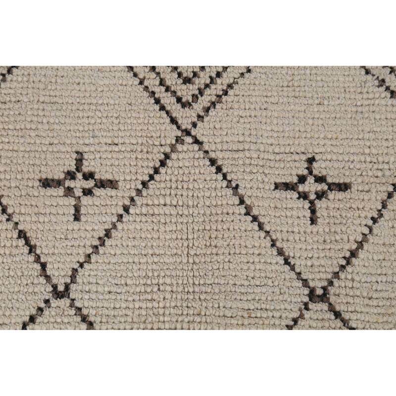 Trellis Moroccan Area Rug Hand-Knotted Geometric Beige Wool Carpet - 5'1"x 8'8"