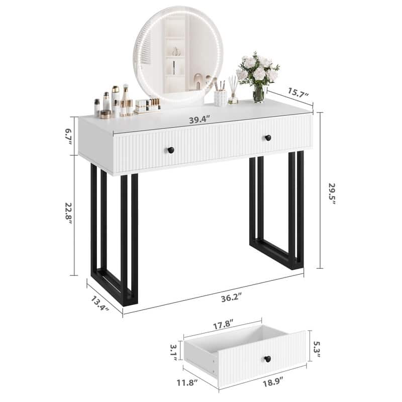 49.2" Vanity Desk with Mirror and Lights, Modern Makeup Table with 2 Drawers