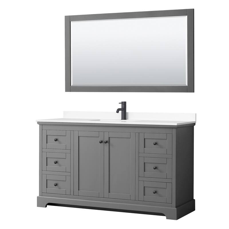 Wyndham Collection Avery 60" Free Standing Single Basin Vanity Set - Dark Gray / White Cultured Marble Top / Matte