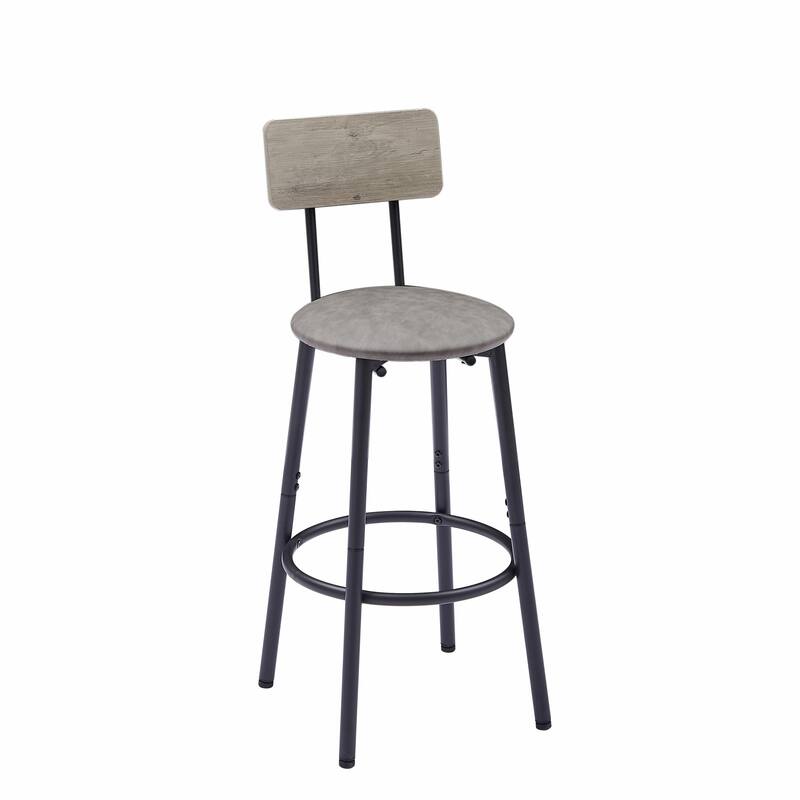 Round Bar Stool Set with Backrest and Shelf - Upholstered