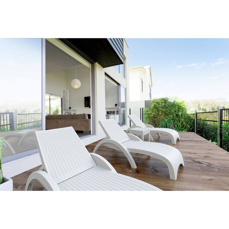 18" White Outdoor Patio Wickerlook Square Side Table