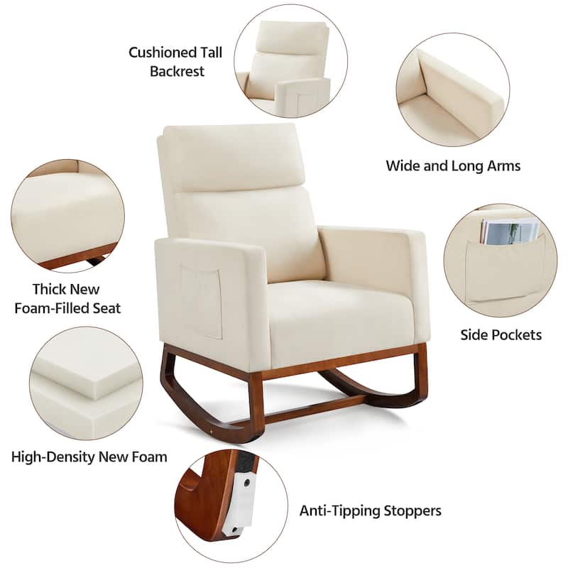 Yaheetech Rocking Accent Armchair Upholstered Glider High Back Chair
