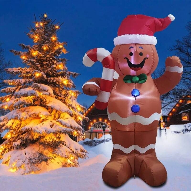 5 ft. Tall Red, Brown & White Plastic Gingerbread Man Inflatable - Multicolor