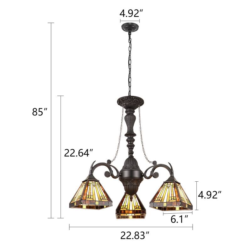 Tiffany-Style 3-Light Mini Chandelier 24" Wide - Multicolored