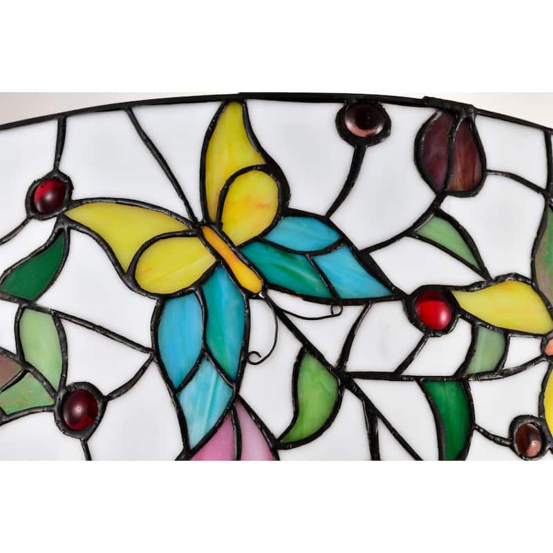 Jorga 6-light Tiffany Glass Fandelier Lighted Ceiling Fan Butterfly Design Remote Control - White-MultiColor