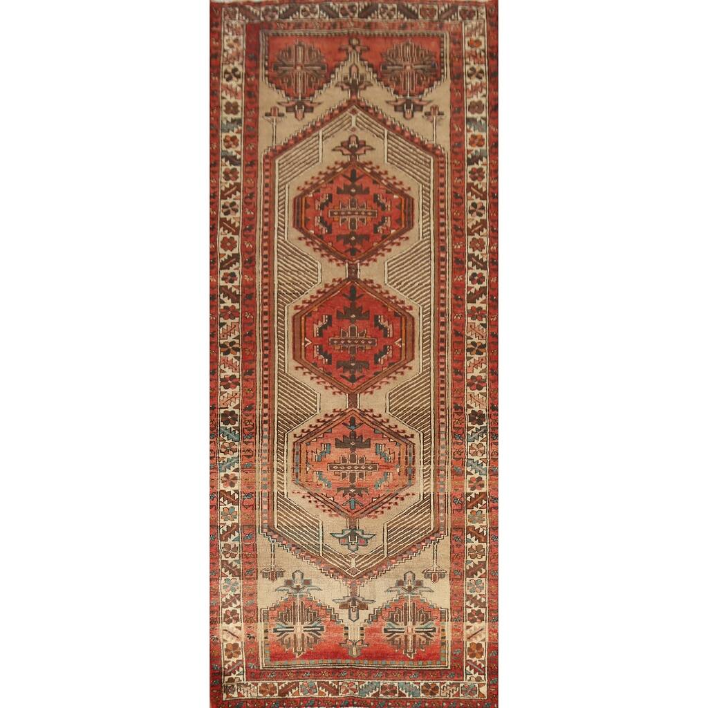 Hand Knotted Oriental 100% Wool Carpet Traditional Geometric Brown Ardebil Runner Rug - 10' 5'' X 3' 7''