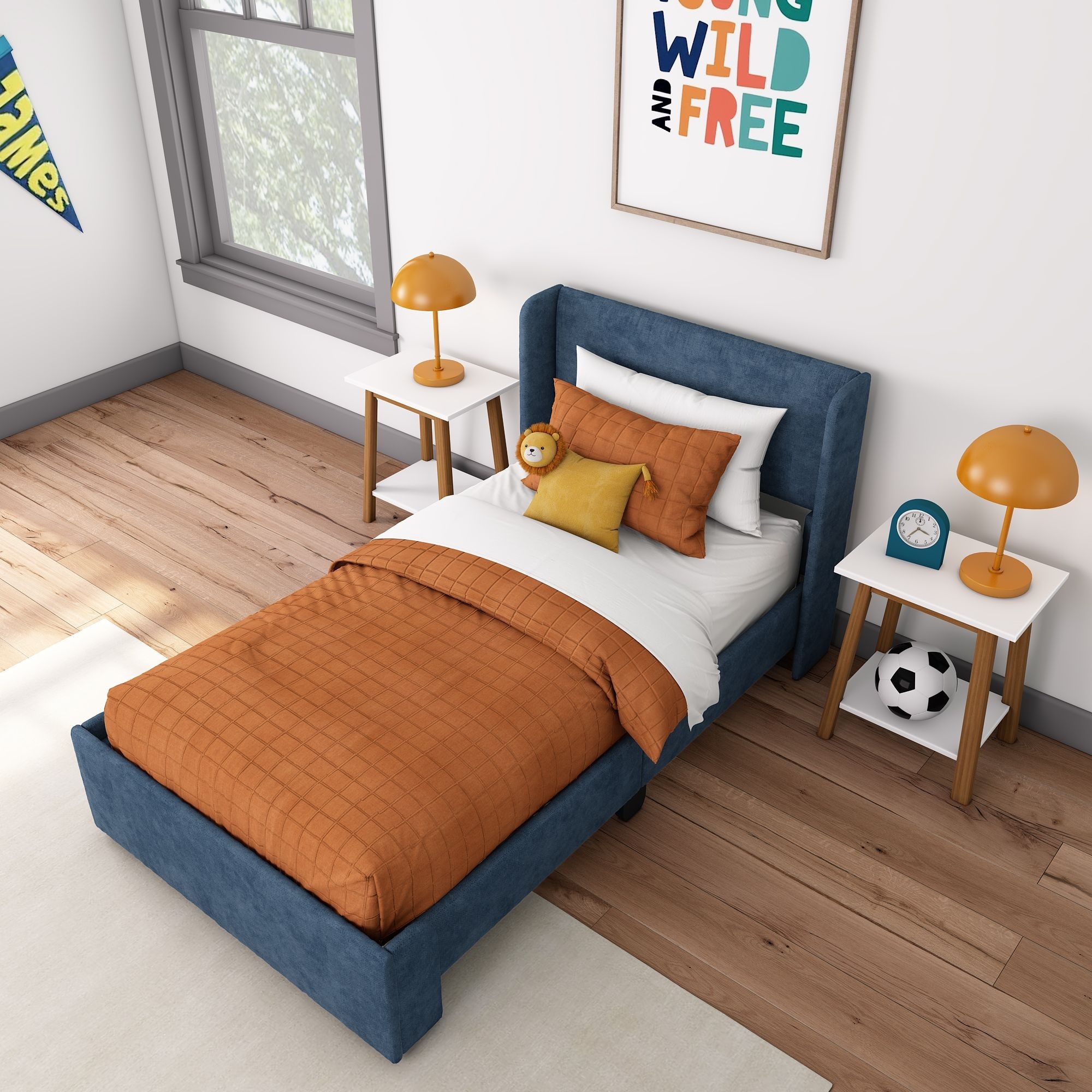 Max & Lily Twin Upholstered Platform Bed with Rectangular Headboard