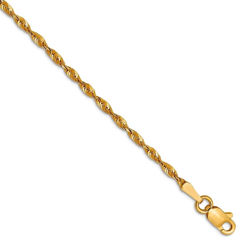 Curata Italian 10K Yellow Gold 9" 1.8mm Diamond-Cut Rope Chain Anklet