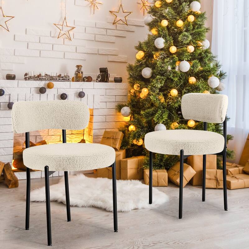 Sherpa Fabric Upholstered Dining Chairs Set with Backrest For Dining Room, Kitchen, Living Room (Set of 4)