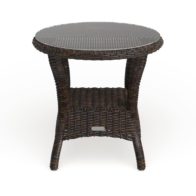 Bayview Outdoor Wicker Side Table with Tempered Glass Top
