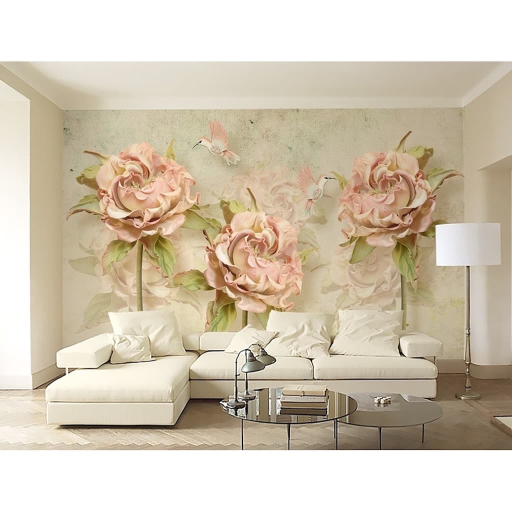 GK Wall Design 3D Pink Dried Flower and Vintage Roses Wallpaper