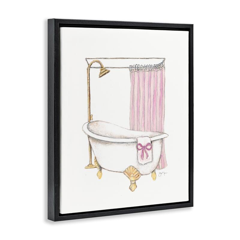 Stupell Simple Bathtub with Bow Framed Floater Canvas Wall Art Design By Janet Tava