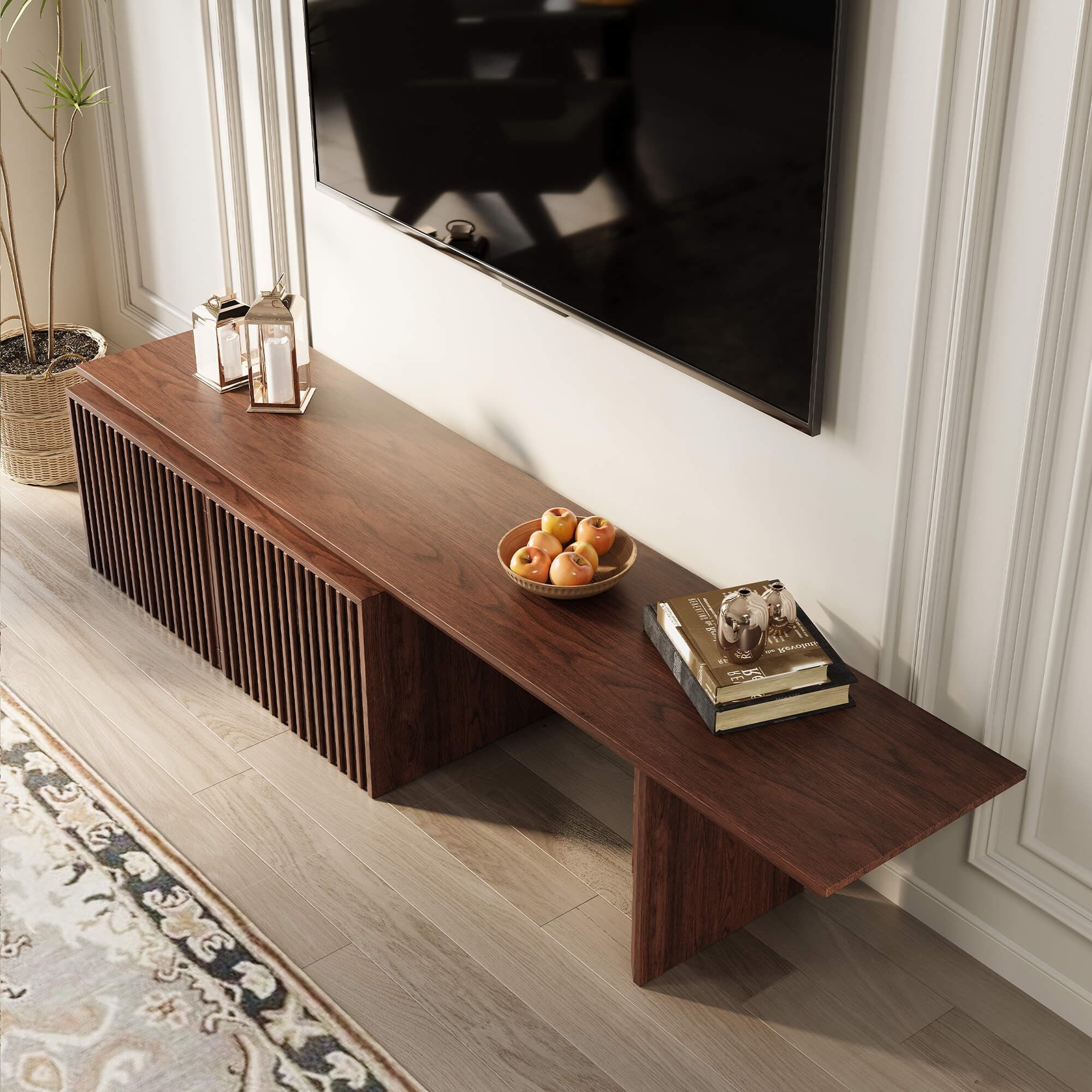 Modern Walnut TV Stand Extendable 78.7" with Storage