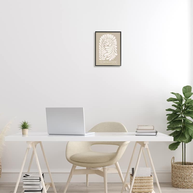 Stupell Neutral Tones Botanical Leaf Pattern Matisse Text Framed Wall Art - Tan