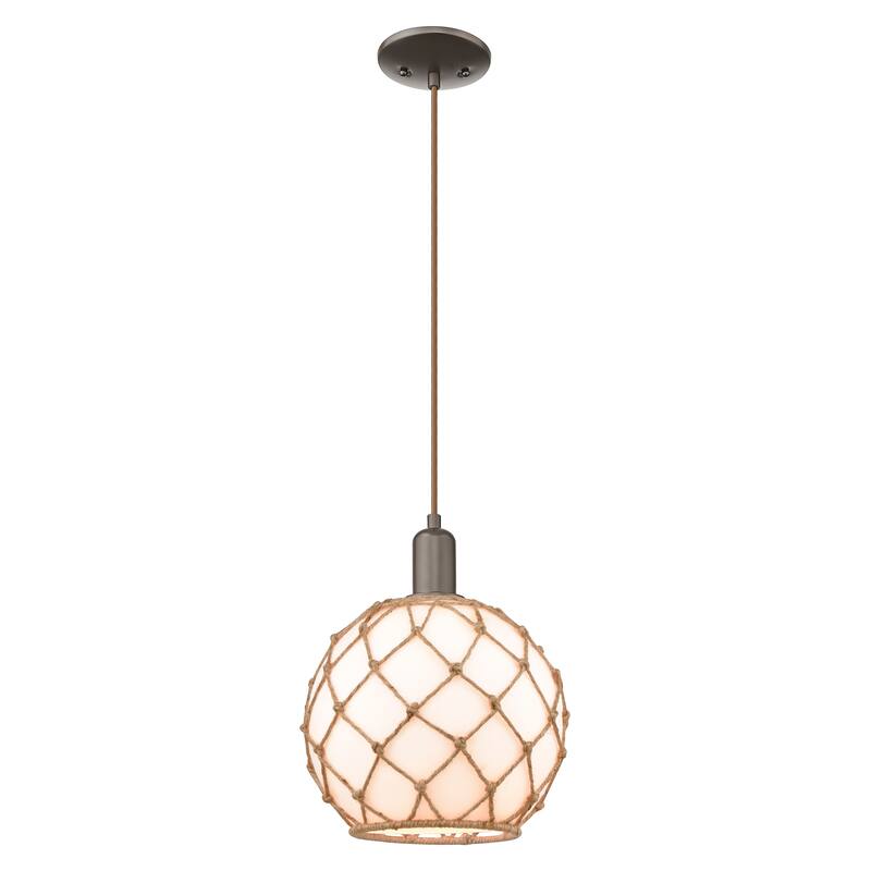 Innovations Lighting Endless Possibilities Arcadia - Farmhouse Rope - 1 Light 10" Cord Hung Mini Pendant - White Glass with Brown Rope/Oil Rubbed Bronze