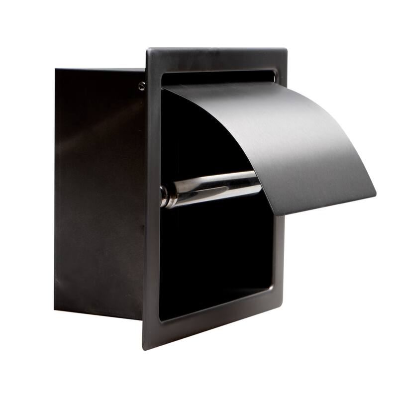 ALFI brand ABTPP77-BB Brushed Black Stainless Steel Recessed Toilet Paper Holder with Cover