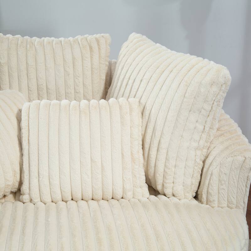 Modern Sofa Chair Round Accent Barrel Chair With 5 Pillows and Storage Ottoman