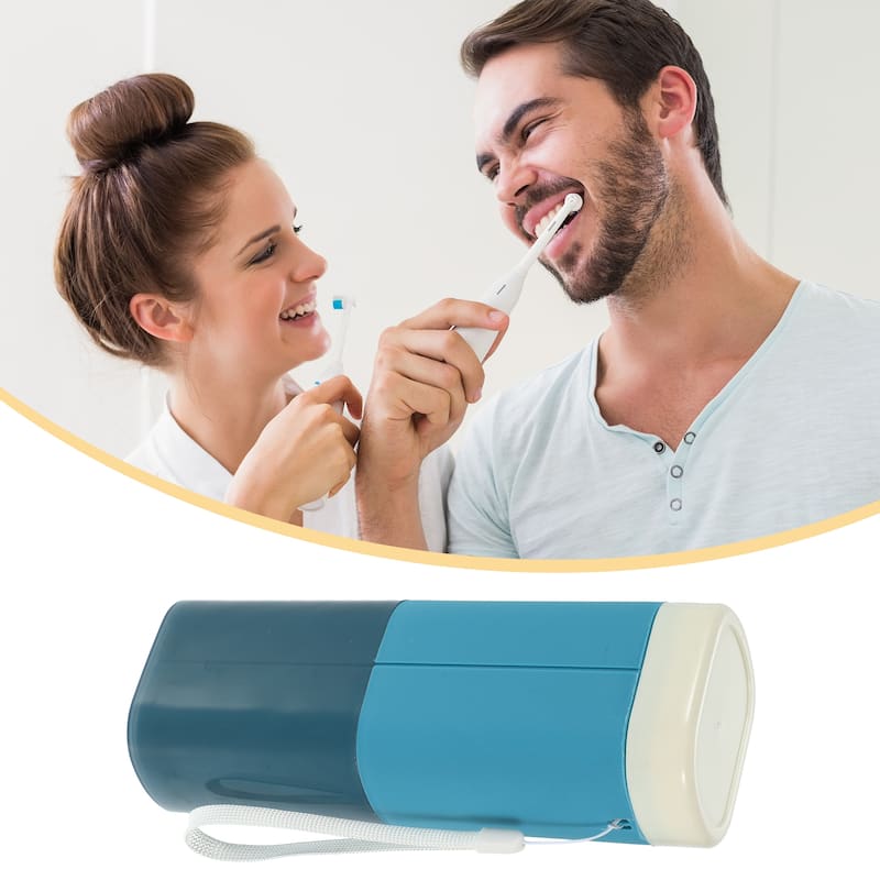 Large Capacity Toothbrush Case with Cup PP PE 7.87"x3.07"x2.28" - Blue