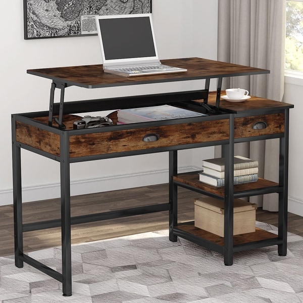47" Lift Top Computer Desk with Drawers, Height Adjustable. Opens flyout.