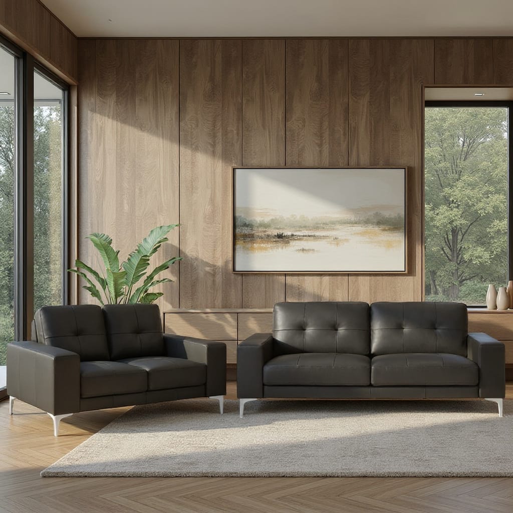 Faelin 79" Modern Sofa Loveseat, Top Grain Leather Couch with Removable Cushions